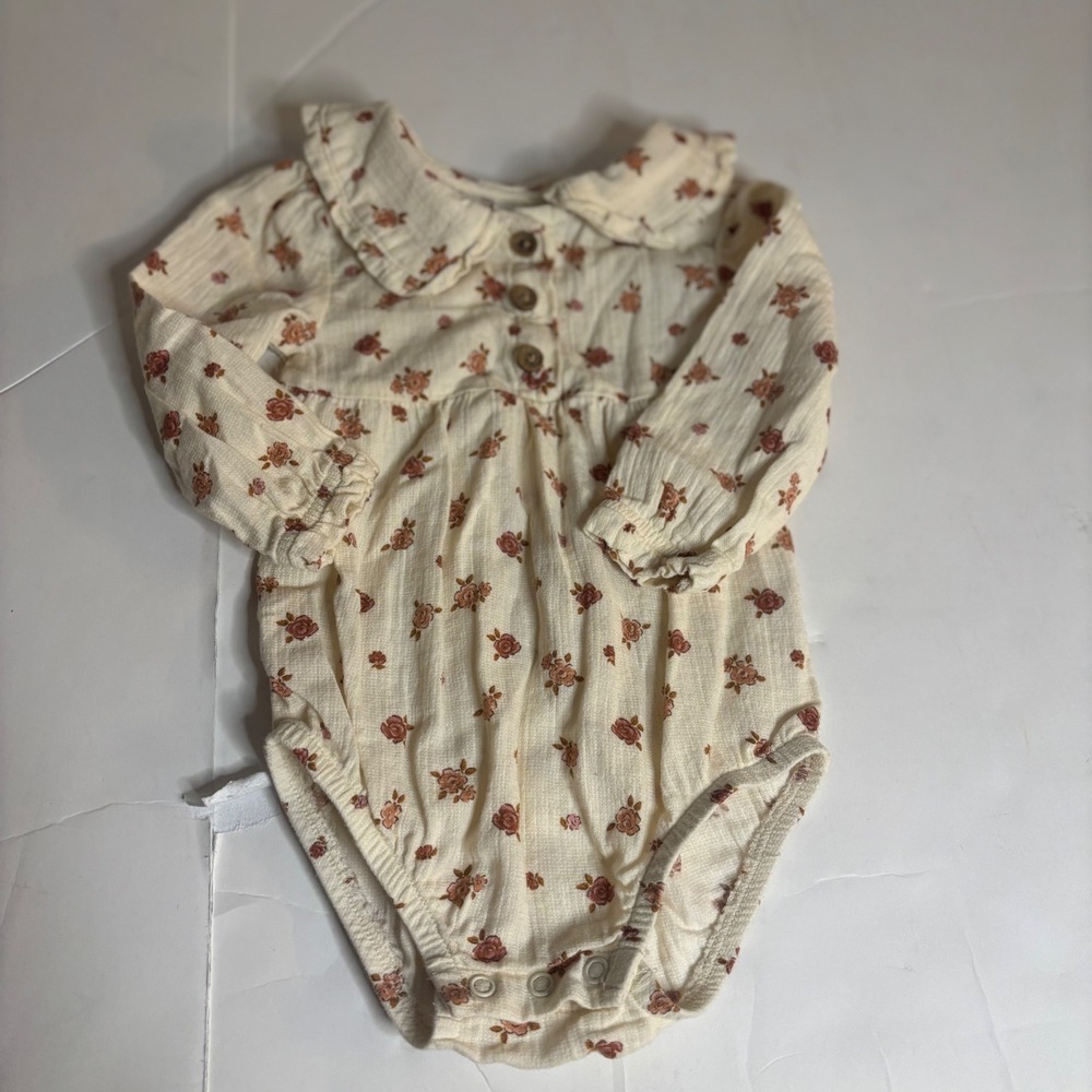 Baby Girl Floral Gauze Bodysuit Cream 12M Romper simple beige baby shower gift